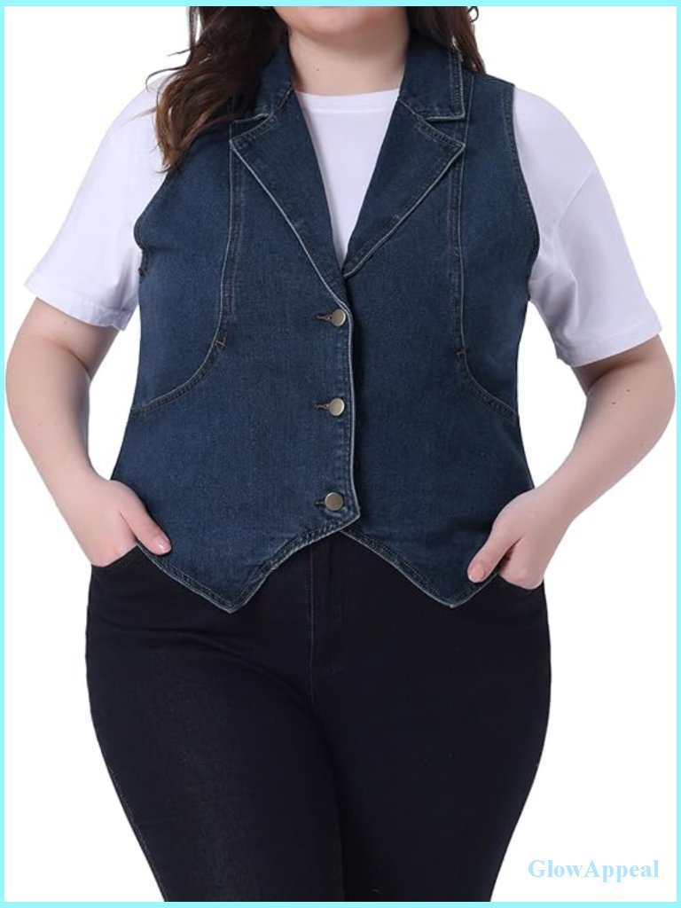 Plus Size Denim Vest Sleeveless Jean Waistcoat Women Casual Lapel Vest